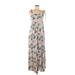 LC Lauren Conrad Casual Dress - Maxi: Gray Floral Motif Dresses - Women's Size Medium