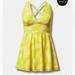 Torrid Swim | New Torrid Sz 3 Pineapple Wireless Mid Lace Trimmed Dress W/ Brief Swim 3x | Color: White/Yellow | Size: 3x