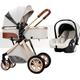 Toddler Stroller for 0-6 Years Old Ultra Compact Baby Stroller with Soft Blankets Baby Carriage Stroller 3 in 1 Lightweight Foldable Luxury Pram Newborn Stroller Pushchair Off White