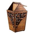 DIIDIIFF Garbage Recycling Bin Antique Wood Trash bin Shake Cover Teak Waste Bin Hand Hollow Carved Trash Can Indoor Wood Trash Box 3.2 Gallons Kitchen Trash Can