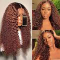 2024 Wig, 13x6 Ombre Brown Curly Lace Wig for Black Women Brazilian Human Hair HD Lace Front Wigs Pre Plucked Brown Color with Dark Roots Glueless Wig 150% Density Deep Part Two Tone Curly Wig (Color