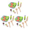 Abaodam 3 Sets wooden Interaction Plaything toy set cookware playset toys mini kitchen playset Toy tableware set Cutlery Set puzzle Model Playing House Toy parent-child toaster