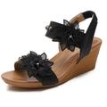 WOFANLULY Women's Wedge Sandals, Comfortable Open Toe Cute Flower Shoes for Party Wedding and Fashion Dress(Black, Size 3.5)