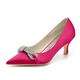 ZhiQin Women Pointed Toe with Rhinestone Slip on Bridal Silk Wedding Shoes Satin Pumps High Heel Prom Shoes,Rose,8 UK