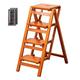 Solid wood multifunctional folding ladder home climbing ladder portable solid wood small ladder (send a set of screwdrivers) (Color : Brown, Size : 4step)