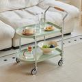 Storage Trolley 2-Tier Utility Cart with Handle Plastic Storage Cart Mobile Shelving Unit Cart with Lockable Wheels Multi-Functional Utility Cart Kitchen Storage Organizer for Bathroom Laundry yellow