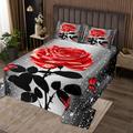 Homemissing Red Water Rose Coverlet Set Single Size Red Butterfly Bedding Set for Boys Girls Romantic Quilted Bedspread Floral Flower Bed Cover