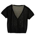 CHEREST Womens Bolero Short Cardigan Short Sleeve V Neck Cropped Cardigan Hollow Out Crochet Shrug Shawl See Through Buttons Sweaters Summer Beach Cover Up Top Black S