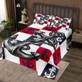 Homemissing Anchor Decor Quilted Bedspread Single Size Kids Geometric Pattern Coverlet Set Red Black Bedding Set for Women Men Nautical Theme Bed Cover