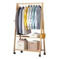 Garment Rack, Portable Bamboo Clothes Rack, 60 x 35 x 135 cm Coat Stand Rack, with Shelf for Storage and 2 Hook, Open Wardrobes for Bedroom