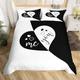 ROOMLOOV Couple down duvet cover, black and white themed bedding set of 3 pieces, suitable for personalized decoration of couple bedrooms,single duvet cover set