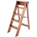 Foldable Step Stool Folding Steps Wood Step Ladders 5 Step Brwon lightweight Foldable Step stool Multi purpose Stepladder Tread Folding Ladders Shelf Staircase Stairway Chair - 300