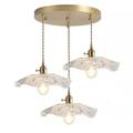 YangRy 3 Light Clear Glass Cluster Pendant Lights for Stairwell Gold Lotus Flower Petal Hanging Lamp Nordic Modern Long Chandelier for Dining Room Kitchen Island Farmhouse Restaurant Adjustable