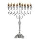 Silver Plated Oil Menorah - Fits Standard Chanukah Oil Cups and Large Candles - Olive Branches - 40 cm High - by Ner Mitzvah