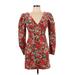 Free People Casual Dress Plunge Long sleeves: Red Brocade Dresses - Women's Size 0