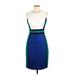 Calvin Klein Casual Dress - Midi: Blue Color Block Dresses - Women's Size 6