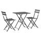 Harbour Housewares Square Garden Furniture Set - 3 Piece - Grey - Outdoor Folding Bistro 1 Table and 2 Chairs for Balcony, Patio, Garden and Conservatory