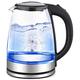 Electric Kettle Glass, 2 Liter (BPA Free) Cordless Kettles Electric With LED Light, Auto Shut-Off & Boil-Dry, Stainless Steel Kettle Inner Lid & Bottom & Fast Boil, For Family Bedrooms (Cle Full moon