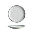 HUIHHAO Dinner Plate 8 Inches Grey Lines Irregualr Design Ceramic Dinner Plates-Set of 2-White&Black Dinner Plates