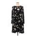 Old Navy Casual Dress - Fit & Flare Crew Neck Long sleeves: Black Floral Dresses - Women's Size X-Large