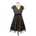 Weston Cocktail Dress - Fit & Flare: Black Grid Dresses - New - Women's Size Medium Petite