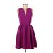 Everly Casual Dress - Fit & Flare: Purple Solid Dresses - Women's Size Medium