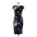 Betsey Johnson Casual Dress - Sheath Crew Neck Short sleeves: Black Floral Dresses - Women's Size 4