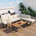 3-Piece Outdoor Sectional Sofa with Coffee Table,Height-adjustable Seating,Water/Weather Resistant,Iron Frame