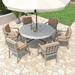 7-Piece Outdoor Wooden Round Dining Table Set with 6 Chairs, Cushions (Parasol Not Included)