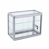 Wrought Studio™ Kassiah 18 H x 24 W Tempered Glass Counter Top Display Cabinet w/ Sliding Glass Door in Gray | 18 H x 24 W x 12 D in | Wayfair