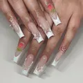 Faux ongles longs de ballet rose fleur blanche nickel é avec biscuits design français portable