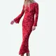 Robe longue imprimée à manches longues pour femmes robe maxi rouge mince vintage bohème