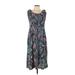 Croft & Barrow Casual Dress - Midi: Teal Floral Motif Dresses - Women's Size Large