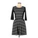 Accidentally In Love Casual Dress - Fit & Flare Crew Neck Short sleeves: Black Fair Isle Dresses - Women's Size Large