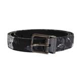 Dolce Gabbana Cayman Linen Leather Belt - Black - Dolce & Gabbana Belts