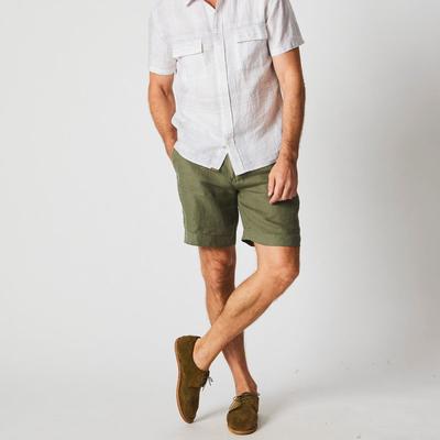 Billy Reid Short Sleeve Linen Line Plaid Banks Shirt - White