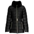 Michael Kors Women's Black Faux Fur Collar Belted Lightweight Down Puffer Coat - Black