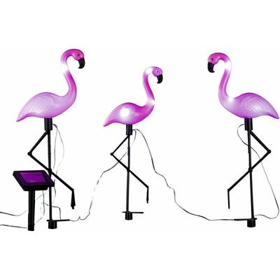 Spetebo - Solar Gartenstecker Flamingo - 3er Set - Garten Deko Figur mit led Beleuchtung Image