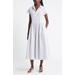 Drop Waist Button Front Cotton Midi Dress