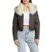 Faux Fur Collar Faux Leather Bomber Jacket