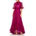 Ruffle High Neck Flutter Sleeve A-line Gown