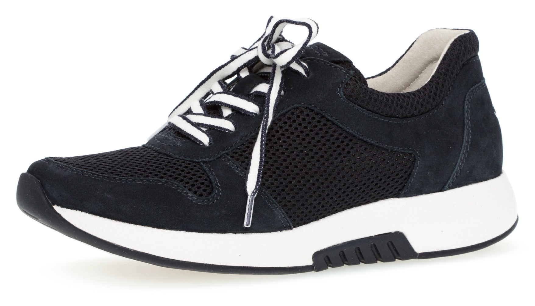 Keilsneaker GABOR ROLLINGSOFT, Damen, Gr. 43, blau (nachtblau), Nubukleder, Textil, Schuhe Sneaker, Freizeitschuh, Halbschuh, Schnürschuh mit Logo an der Ferse