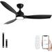 52 Inch Ceiling Fan with Lights Black Modern Ceiling Fan with Remote/APP Control Dimmable 3-Color Temperature 2 Rods Low Profile Ceiling Fan Light for Indoor/Outdoor