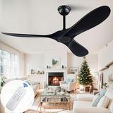 60 Inch Outdoor Ceiling Fan no Light 6 Speed Remote Control Black Ceiling Fans without Lights Reversible Motor 3 Blades Outdoor Fans for Patios Indoor for Living Room Bedroom