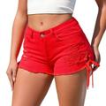 VBARHMQRT Female Bike Shorts Women with Padding Long Women Pants Casual Denim Shorts Retro Ripped Solid Color High Waist Denim Shorts Jean Shorts Womens High Waisted Stretchy Plus Black Shorts Women