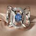 Round Blue Sapphire Silver Engagement Ring Sizable For Women Wedding/ Valentines / Engagement 1pc