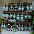 1pair Boho Style Vintage Earrings with Turquoise - Ancient Silvery Design for Women and Girls