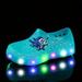 Infant Baby Boys Casual Light Up Slip On Clogs With Cute Cartoon Charms Toddlers Outdoor Lightweight Anti-skid Hollow Out Clogs For Kids Spring And Summer