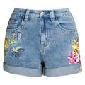 VBARHMQRT Cotton Bike Shorts Women Plus Size Summer Holes Shorts Irregular Denim Shorts Tassels Denim Pants Mid Waisted Shorts Embroidered Flower Bike Shorts Women Tummy Control