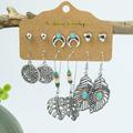 36pcs Vintage Ancient Silver Geometric Earrings with Turquoise Pine Engraved Heart Drop - 36pcs Pairs!